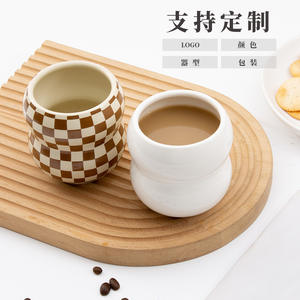 Taza de cerámica Chaozhou, diseño de tablero de ajedrez blanco, sin asa, resistente a altas temperaturas, taza individual para regalos, personalizable - Product Image 1