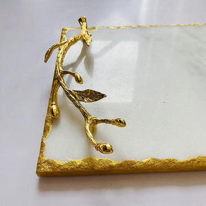 Moderno <span class=keywords><strong>e</strong></span> minimalista in marmo bianco vassoio <span class=keywords><strong>oro</strong></span> bordo ramo maniglia elegante decorazione per la casa per il bagno aromaterapia di lusso per il Ramadan - Product Image 2