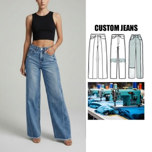<span class=keywords><strong>Jeans</strong></span> Donna Denim di Qualità Personalizzabile OEM, Vestibilità Larga Casual a Gamba Dritta, Vita Media, Traspiranti, a Palazzo, Taglia XL, Lunghezza Lunga - Product Image 1