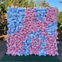 Mur de fleurs de 8 x 8 pieds, bleu et rose, pour fête de révélation de sexe