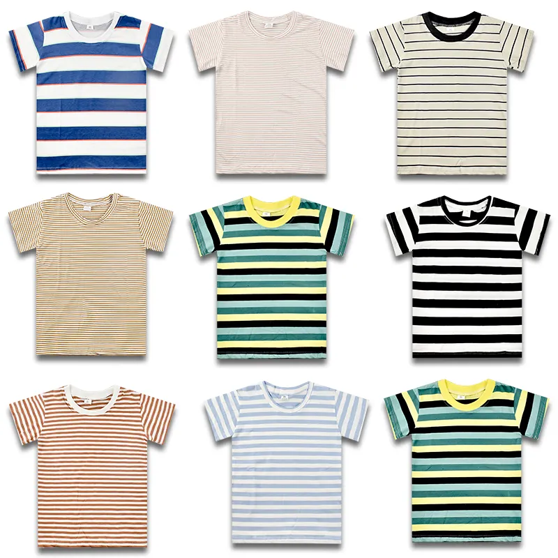 子供用半袖Tシャツストライプ子供用半袖コットンTシャツ学校制服スポット卸売ラウンドネックTシャツ