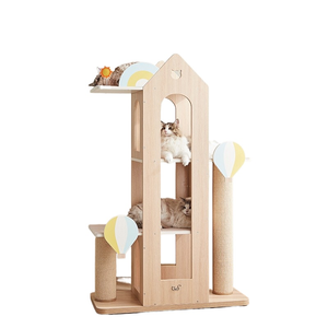Cadre d'escalade classique et moderne en bois massif pour chat Ballon à air chaud Conception Nid Arbre Planche à gratter Sisal Série Voyage Carton - Product Image 1