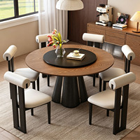 Ensemble de table à manger en bois haut de gamme moderne, style rétro, table à manger ronde design, table à manger rotative légère et luxueuse