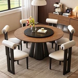 Modernes Hochwertiges Holz-Esszimmer-Set im Retro-Stil Designer Runder Esstisch Set Leicht Luxuriöser Drehbarer Esstisch - Product Image 6