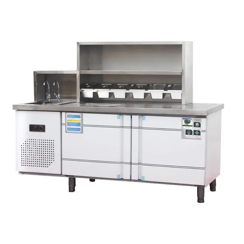 Custom Design Bubble Tea Machine Refrigerate Working Milk Tea Bar Counter For Preparation