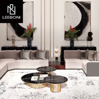 Table de salon Offre Spéciale de luxe ensemble table basse ronde en marbre noir en acier inoxydable doré