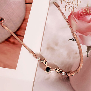 New Charm Rose Gold Female Gift 316L Deer Head <strong>Projection</strong> 100 Language Women Jewelry <strong>Bracelet</strong> - Product Image 5