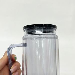 Bulk clear <b>Double</b> <b>Wall</b> Snowglobe Tumbler Glitter Acrylic Pre Drilled Hole 12oz 16oz Snow Globe Plastic Handled <b>Mug</b> Can - Product Image 4
