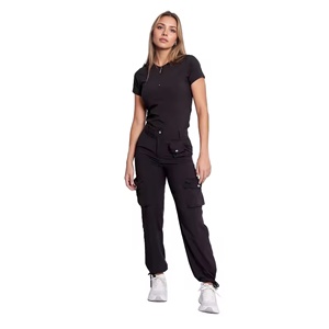 Design elasticizzato con cerniera Top Cargo tascabile Medical Scrub per Jogger 2 pezzi pantaloni per animali domestici uniformi da ospedale set di Scrub per allattamento femminile - Product Image 4
