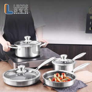 LECOS <span class=keywords><strong>Masterclass</strong></span> Premium Utensilio de cocina Tri Ply Utensilios de cocina antiadherentes Acero inoxidable Honeycomb Revestimiento antiadherente Juego de ollas de cocina - Product Image 5