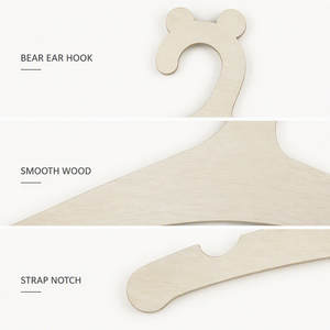 Cintres en bois en forme de tête d'ours pour bébés, lot de 10, gain de place, antidérapants, organisateur de placard pour armoire et magasin de vêtements pour enfants - Product Image 4