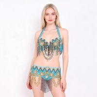 Hauts de soutien-gorge perlés pour femmes, ceinture de danse du ventre, tenue de performance pour carnaval Bollywood