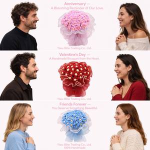 Ramo de Rosas Artificiales Rojas para San Valentín y Bodas, Éxito de Ventas Transfronterizo en <span class=keywords><strong>China</strong></span>, Accesorios para Fotos de Novia, Hecho a Mano con Hilo - Product Image 5