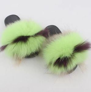 94-131 Claquettes en fourrure de <span class=keywords><strong>renard</strong></span> véritable pour chaussons Chaussons en fourrure verte pour enfants Tout-petits Poids léger pour les saisons d'hiver et d'été - Product Image 3