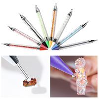 Stylo double tête coloré rose blanc bleu vert noir, applicateur de strass et de cristaux pour nail art