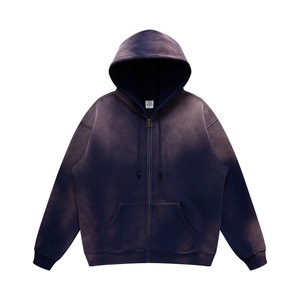 H5538 Streetwear Style Wholesale Custom Heavyweight Solid Color Vintage Acid Washed Zip up Hoodies Oversized Hoodies - Product Image 3