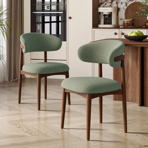 Chaise de salle à manger portable de style Mid-Century Modern, pieds en bois d'hévéa, assise rembourrée en mousse haute densité, chaise d'appoint confortable en tissu pour la maison ou le bureau - Product Image 1