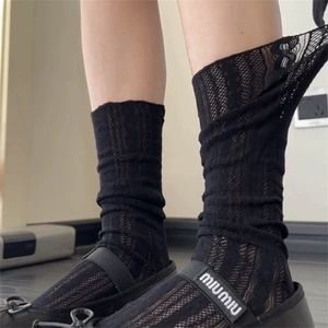 Chaussettes fines d'été <span class=keywords><strong>en</strong></span> tricot antidérapantes pour femmes, style Mary Jane, chaussettes à effet froissé, style ballet, ajourées, mi-mollet - Product Image 3