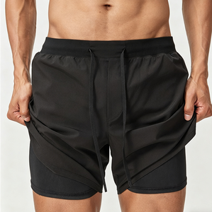 Shorts de sport 2-en-1 pour homme, noirs, à double couche, séchage rapide, respirants, pour entraînement en salle de sport et cyclisme - Product Image 1