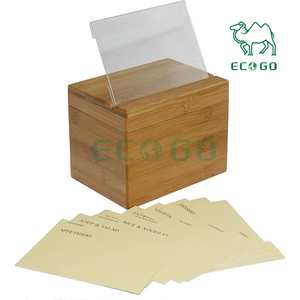 Boîte organisateur en bois de stockage d'affichage de carte de recette en bambou avec des cartes et des diviseurs - Product Image 3