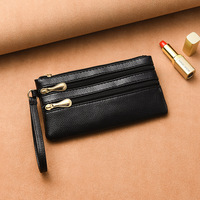 Dompet panjang wanita kulit PU, dompet panjang wanita, kulit PU, dompet koin ritsleting ganda, dompet kartu bisnis, dompet wanita