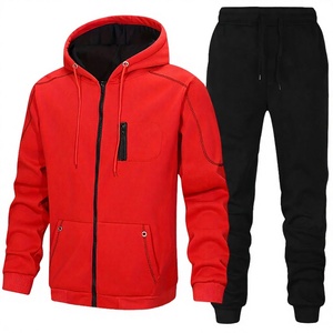 Ensemble de survêtement pour homme, bleu marine et rouge, coupe-vent, respirant, à capuche, sweat-shirt à fermeture éclair à manches longues, pantalon à cordon de serrage, vêtements décontractés pour l'hiver - Product Image 2