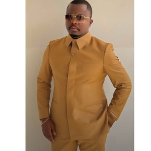 Completo Elegante Dorato su Misura con Colletto alla Coreana, <span class=keywords><strong>Outfit</strong></span> da Gentiluomo, Set di 2 Pezzi, <span class=keywords><strong>Abbigliamento</strong></span> Maschile Smart Casual per Ufficio e Uso Quotidiano - Product Image 3