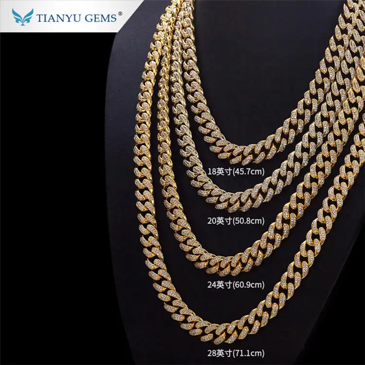 Tianyu Gems Custom Hip Hop Collar Miami Mossanite Real 10K 14K 18K Oro sólido Diamante Moissanite Cadenas de eslabones cubanos para hombres