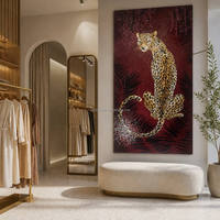 Mosaik Kaca Giok Es Motif Macan Tutul, Seni Dinding Hewan Tropis, Panel Dekoratif untuk Dekorasi Interior Lobi Hotel