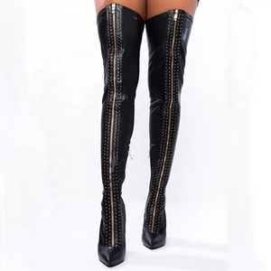 Botas de Moda con Cierre Frontal, Elásticas, Altas hasta el Muslo, Punta Puntiaguda, Tacón Alto y Delgado, Botas Largas por Encima de la Rodilla, Talla Grande 43, Se Adaptan a Todas las Tallas - Product Image 1