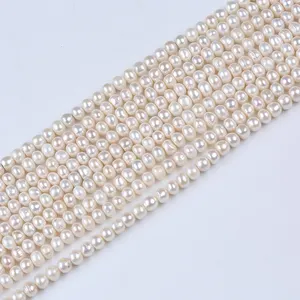 6-6.5ミリメートルCultured White Natural Button Shape Loose Beads Freshwater Pearl Strand Forジュエリーメイキング
