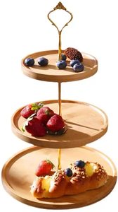 Soporte de madera de bambú para pastel de 3 niveles para postre, exhibición de pastel de boda, plato para servir, soporte para plato de fruta, <span class=keywords><strong>muebles</strong></span> de cocina - Product Image 3