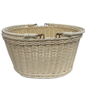 HOT SALES Cream-white open rattan basket with two handles for many places