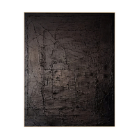Grande peinture murale abstraite minimaliste noire à texture Wabi Sabi
