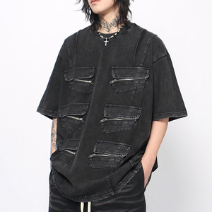 เสื้อยืดคอกลมแขนสั้นใส่ได้ทั้งชายและหญิงทรงหลวมซักได้มากสีพิเศษงานตัดเย็บตามสัญญา220กรัมฤดูร้อน - Product Image 1