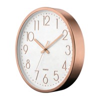 Horloge murale élégante en métal rose doré de 12 pouces avec chiffres 3D, mouvement silencieux, design moderne