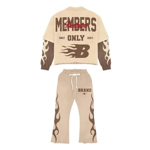 Premium Quality Double Layer Sweatshirt & Trouser Tracksuit Set <b>Open</b> <b>Hem</b> Distress Screen Print Design Set - Product Image 2