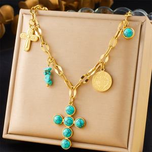 Collar con Colgante de Sol y Luna, Peces Marinos, Estrellas de Mar, Accesorios de Animales Marinos, Concha, Nudo de Mariposa, Cruz, Corazón, Joyería de Oro de 18K - Product Image 6