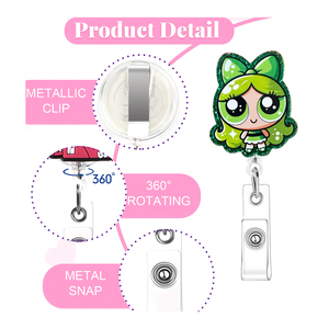 Venta al por Mayor de Lindos Portacredenciales Retráctiles de Acrílico con Forma de las Chicas Superpoderosas - Product Image 4