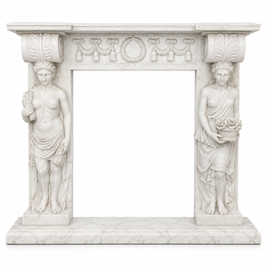 Traditional Marble Fireplace Mantel With Ornate Carving White Marble Stone Indoor Wood Burning Hearth For Dining Room - Product Image 2