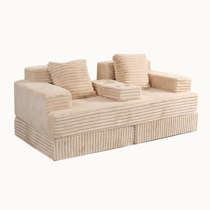 Sofá Cama Modular Beige de Color Sólido, Tela de Lino, Relleno de Espuma, Forma Cuadrada, para Espacios Pequeños, Uso en Sala de Estar - Product Image 2