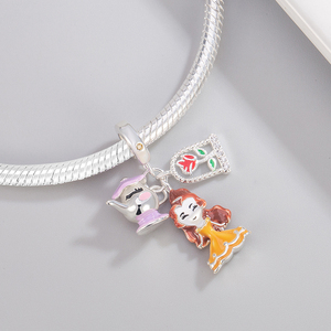 Ciondoli Pan in Argento: Ragazza, Principessa, Lampada, Specchio, Teiera, Tappeto, Rosa, Fiore, Perline - Compatibili con Braccialetti Originali, Gioielli, Compleanno, Berluque, Fai da Te - Product Image 6