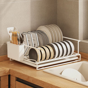 Estante <span class=keywords><strong>para</strong></span> secar platos con bandeja, soporte <span class=keywords><strong>para</strong></span> escurridor de lavabo, organizador de armario de cocina, estante, cuchillo, palillos, almacenamiento integrado - Product Image 4