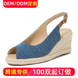 Sandales compensées pour femme à bout ouvert, talon moyen, semelle en paille, bride arrière à boucle, style sexy rehaussant la silhouette - Product Image 5