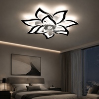Ventilateurs de plafond modernes en acrylique avec éclairage intégré, motif lotus noir, pour salon et chambre à coucher, profil bas