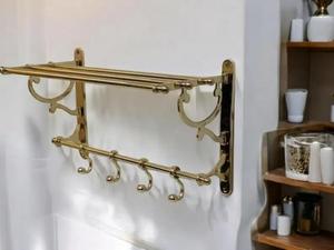 Toallero de Latón Macizo Vintage con Estante de Almacenamiento y Múltiples Ganchos, Organizador de Baño Montado en la Pared para Hogar Moderno - Product Image 3