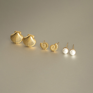 J & D 18K Vàng Tấm Thép Không Gỉ Stud Bông Tai Vỏ Hạt Conch Đa Năng 3 cặp/bộ Bông Tai - Product Image 5
