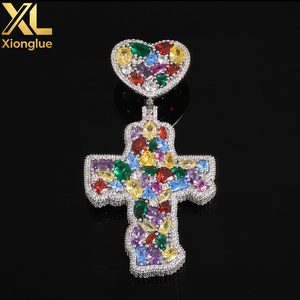 Iced Out Colorful Love <b>Hook</b> Cross <b>Earrings</b> 14K Gold Plated Large Baguette CZ Diamonds Custom Charm Hip Hop Jewelry - Product Image 4
