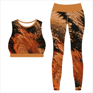 Ensemble de yoga pour femmes le plus vendu, imprimé à carreaux, logo frontal, taille élastique en Spandex/Nylon, séchage rapide, respirant, 2 pièces - Product Image 1