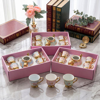 Service à thé en céramique de style européen avec motif floral, 4 tasses, 1 pot, assiette, tasses à café plaquées or, coffret cadeau inclus